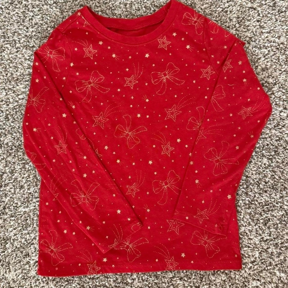 Garanimals Toddler Girl Red Long Sleeve Shirt Gold Bow Star Pattern Size 5T tee